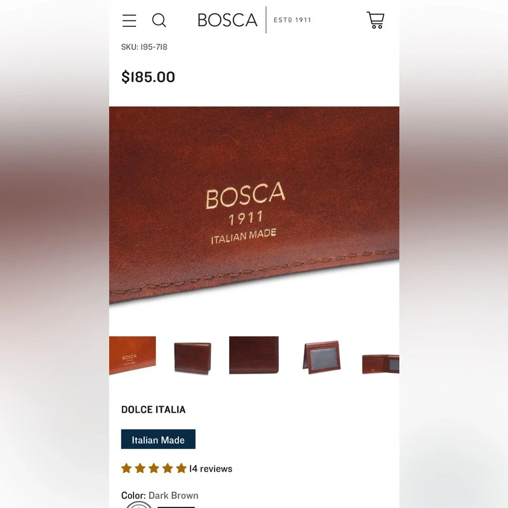 Bosca Leather Card Holde -BOSCA $185 DOLCE ITALIA Italian Made Color: Dark Brown